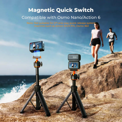 K&F CONCEPT 25.6"/65Cm Magnetic Quick Release Tripod Compatible with DJI Osmo Nano/Osmo Action 6, 2-In-1 Extendable Handle with Extension Rod, 360 ° Ball Head Selfie Stick, Vlogging Stand/Accessories