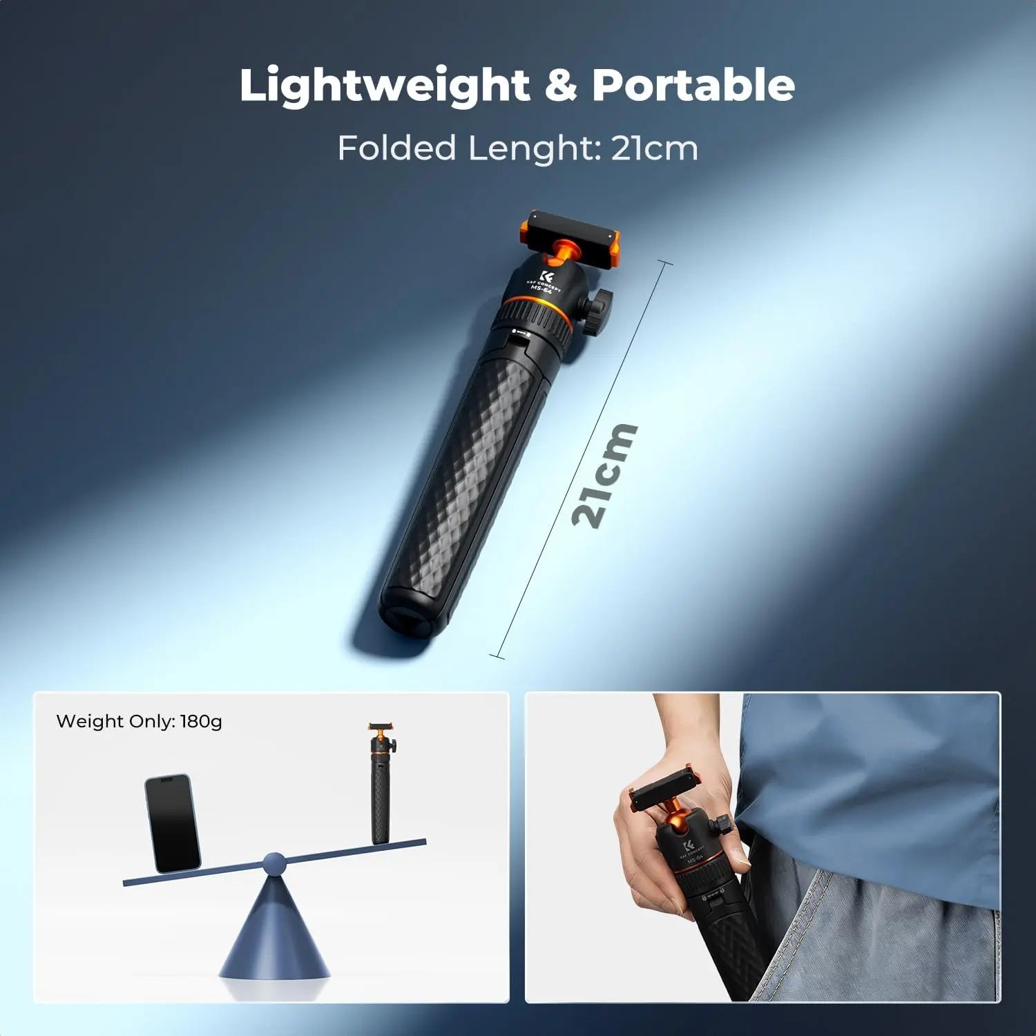 K&F CONCEPT 25.6"/65Cm Magnetic Quick Release Tripod Compatible with DJI Osmo Nano/Osmo Action 6, 2-In-1 Extendable Handle with Extension Rod, 360 ° Ball Head Selfie Stick, Vlogging Stand/Accessories