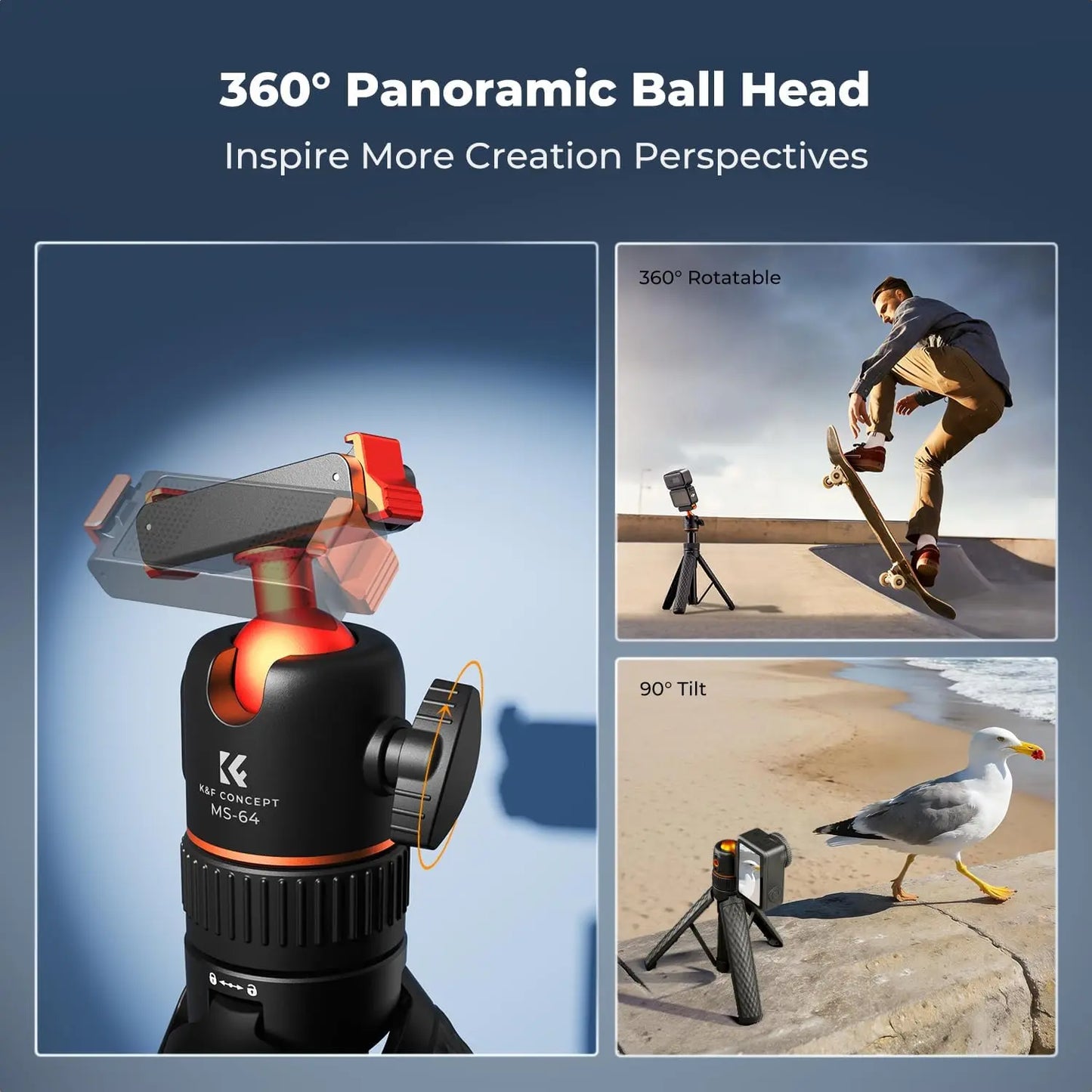 K&F CONCEPT 25.6"/65Cm Magnetic Quick Release Tripod Compatible with DJI Osmo Nano/Osmo Action 6, 2-In-1 Extendable Handle with Extension Rod, 360 ° Ball Head Selfie Stick, Vlogging Stand/Accessories