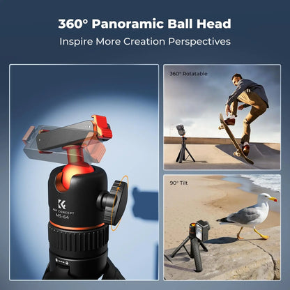 K&F CONCEPT 25.6"/65Cm Magnetic Quick Release Tripod Compatible with DJI Osmo Nano/Osmo Action 6, 2-In-1 Extendable Handle with Extension Rod, 360 ° Ball Head Selfie Stick, Vlogging Stand/Accessories