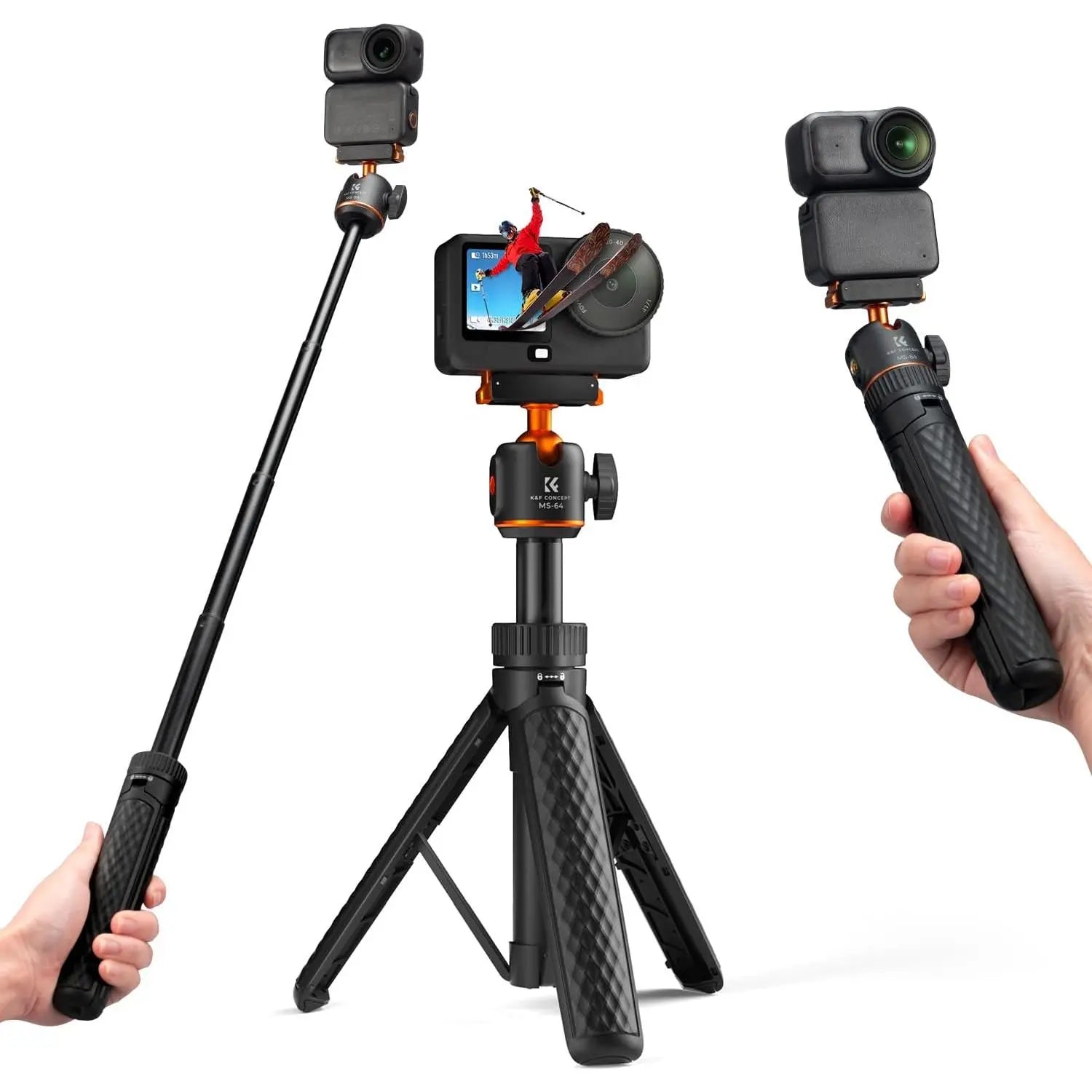 K&F CONCEPT 25.6"/65Cm Magnetic Quick Release Tripod Compatible with DJI Osmo Nano/Osmo Action 6, 2-In-1 Extendable Handle with Extension Rod, 360 ° Ball Head Selfie Stick, Vlogging Stand/Accessories