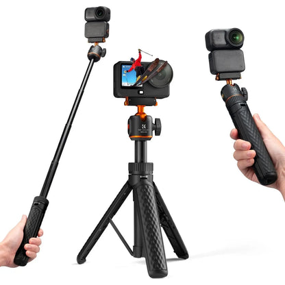 K&F CONCEPT 25.6"/65Cm Magnetic Quick Release Tripod Compatible with DJI Osmo Nano/Osmo Action 6, 2-In-1 Extendable Handle with Extension Rod, 360 ° Ball Head Selfie Stick, Vlogging Stand/Accessories